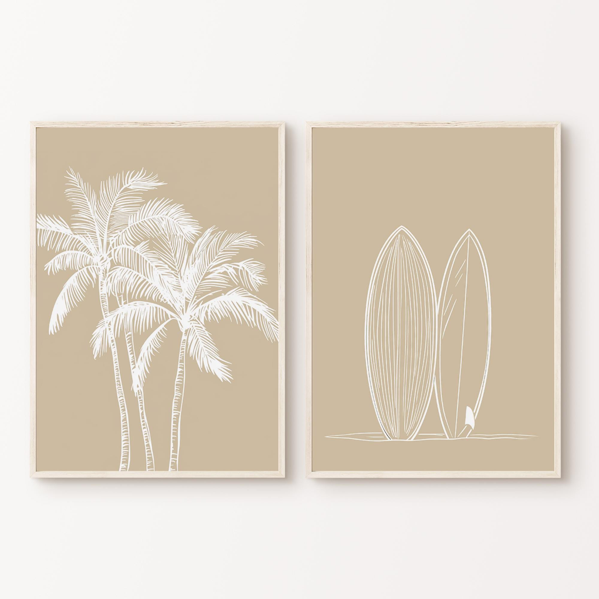 Lámina impresa Ilustración Palmera y Surf Fine Art  | AS PRINT STUDIO 