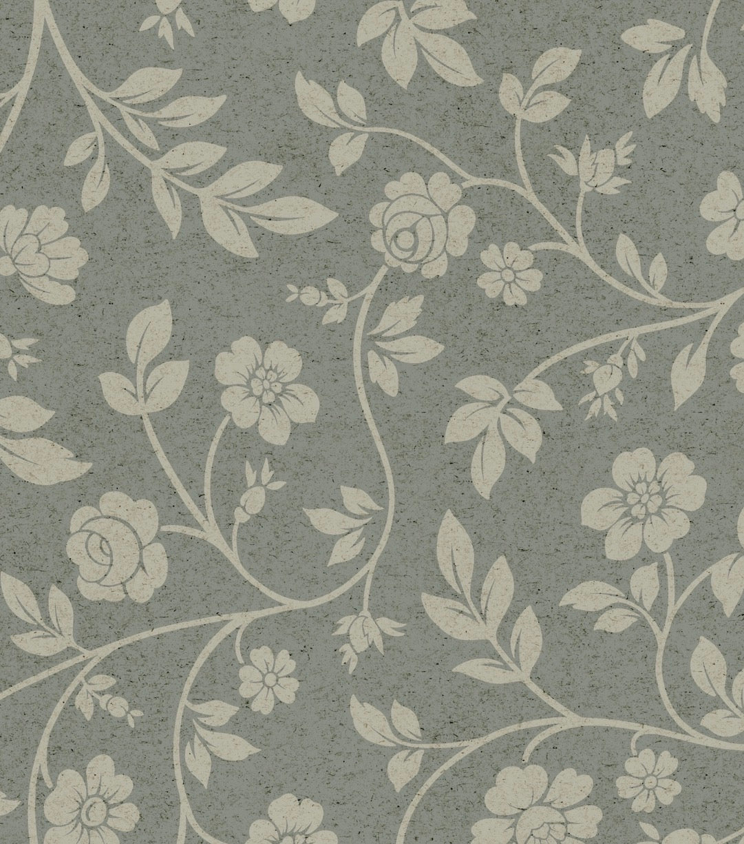 Papel mural Floral Blue de AS Print Studio, diseño botánico vintage con flores y ramas en tonos crema sobre fondo azul verdoso empolvado.
