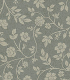 Papel mural Floral Blue de AS Print Studio, diseño botánico vintage con flores y ramas en tonos crema sobre fondo azul verdoso empolvado.
